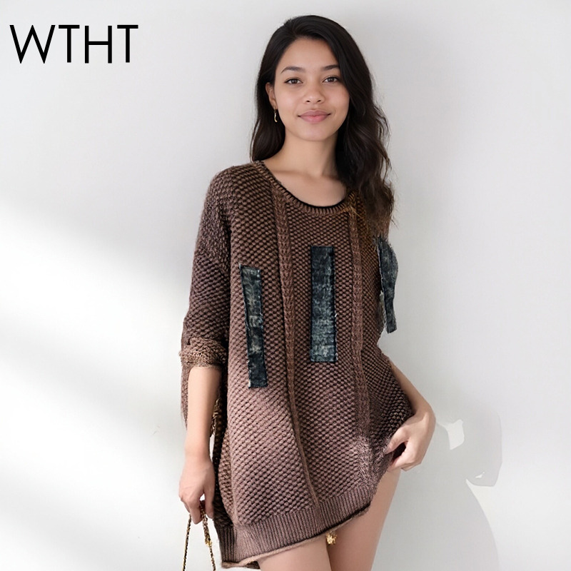 Vintage Fashion Influencer - WTHT 빈티지 트렌디 여성 패치워크 캐주얼