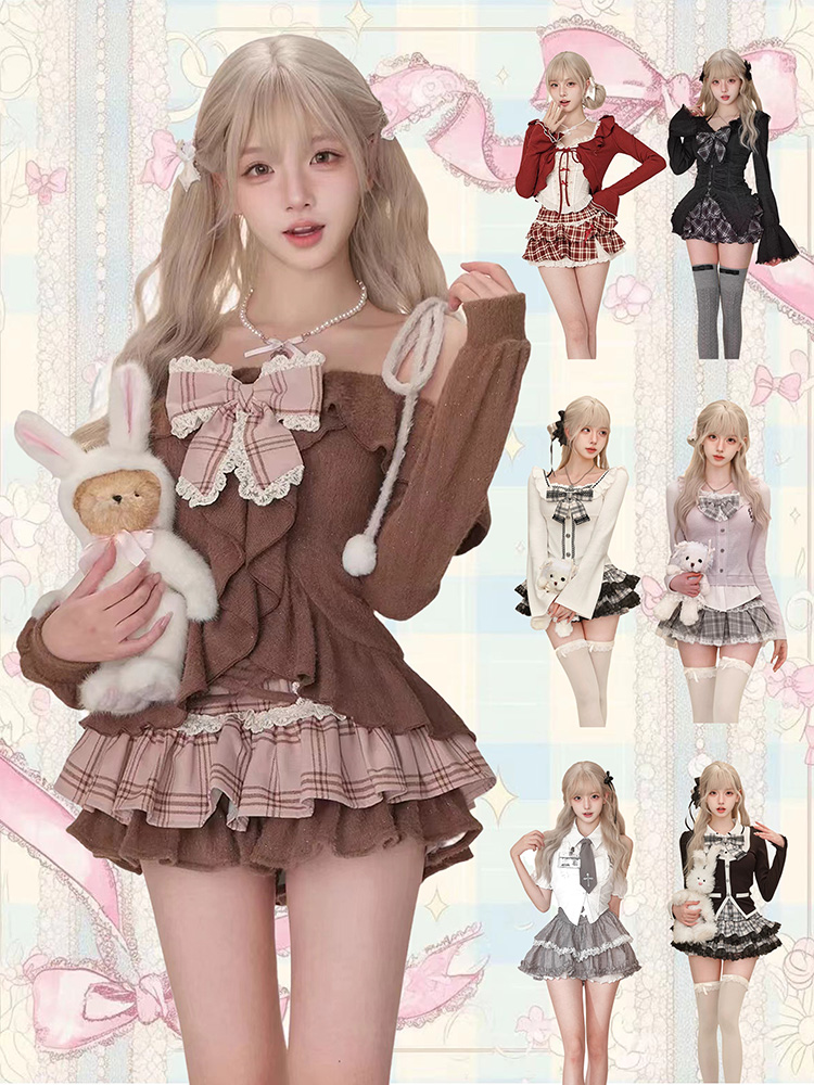 Vintage Fashion Outfit - 고딕 Y2K 빈티지 프레피 스타일 투피스