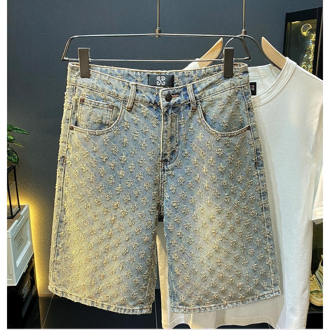 Vintage Fashion Shop - 여름 하이 스트리트 데님 반바지 남성