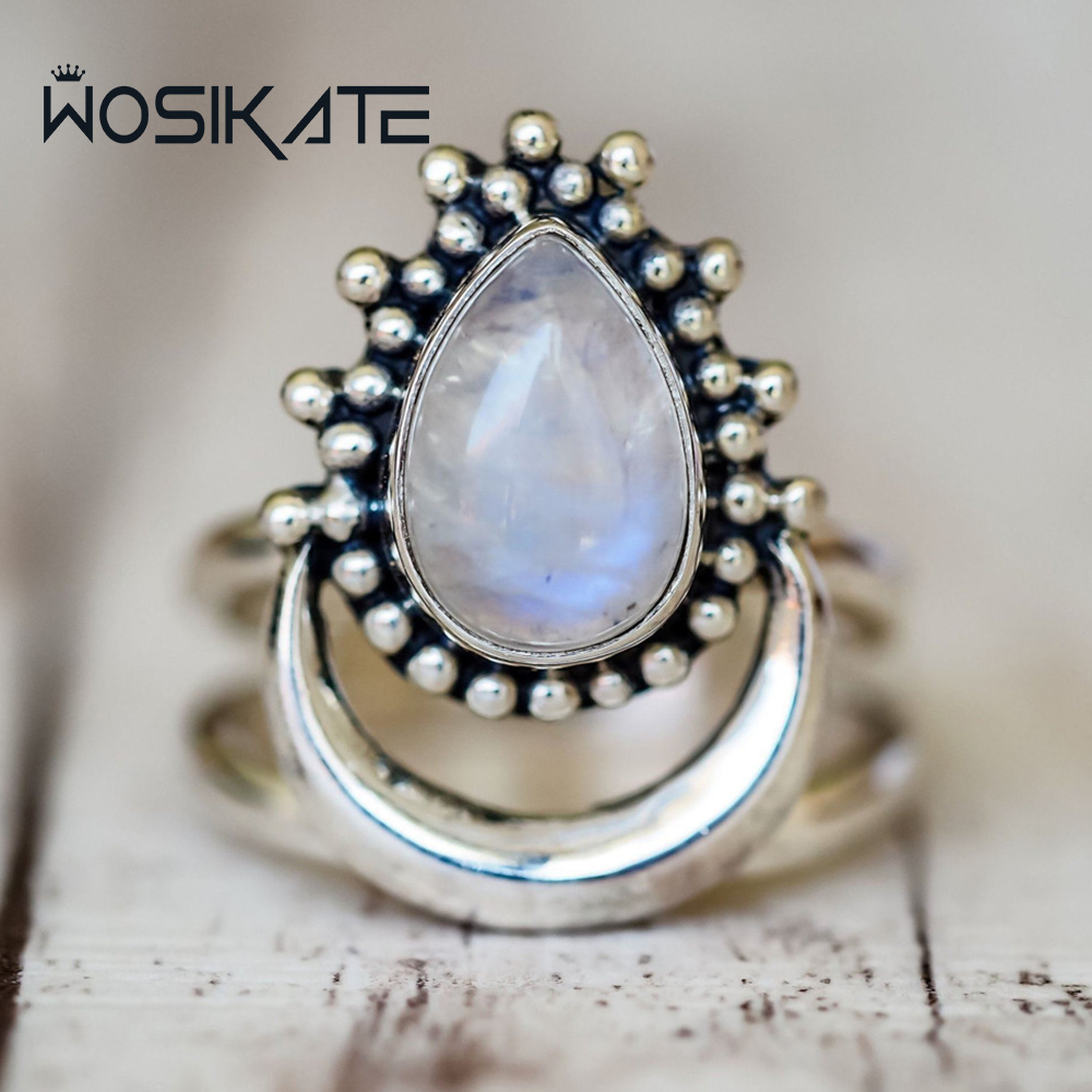 Z Vintage Fashion - WOSIKATE 빈티지 워터 드롭 모양의 문스톤