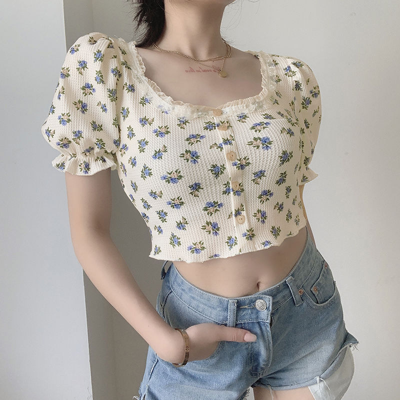 Retro Vintage Korean Fashion - Y2K K-패션 일본 꽃무늬 티셔츠 여성