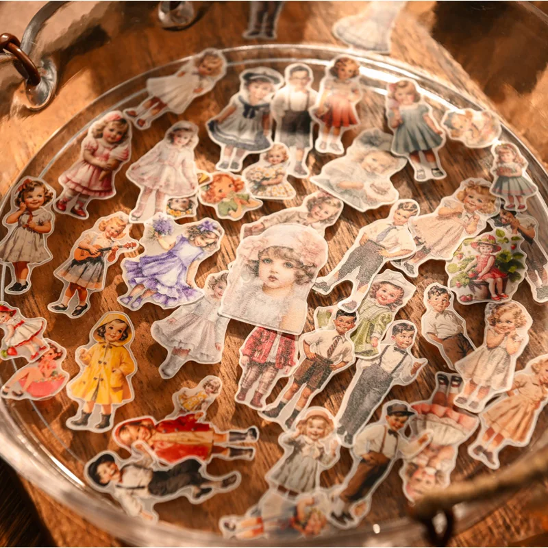 Vintage Fashion Doll - 50개 빈티지 키즈 페이퍼 인형 스티커
