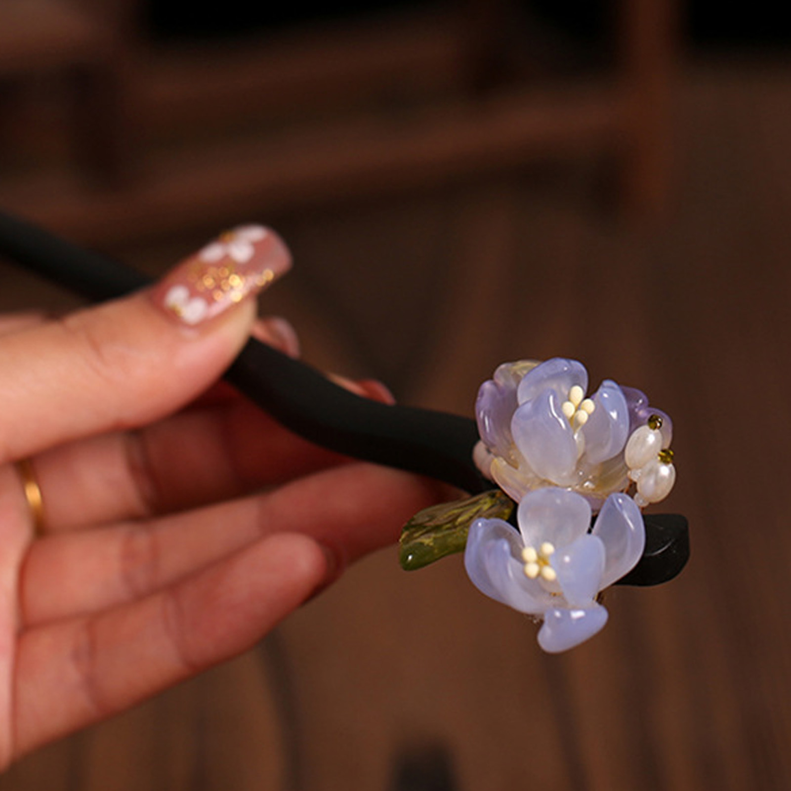 Vintage Fashion Shop - 빈티지 나무 꽃 머리핀 여성용 우아한