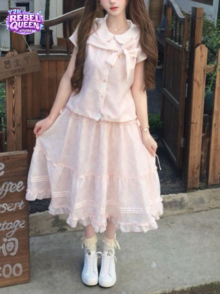 Vintage Fashion Pieces - 일본 빈티지 스타일 스윗 보우 피터팬