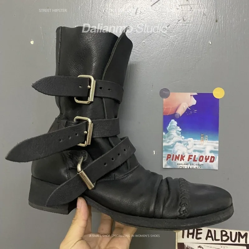 패션 남성용 천연 가죽 모터사이클 부츠 버클 스트랩 미 - Vintage Fashion For Mens 리뷰 및 가격
