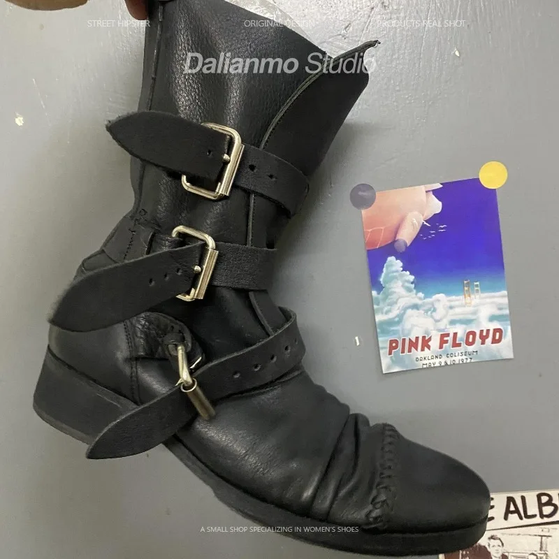 패션 남성용 천연 가죽 모터사이클 부츠 버클 스트랩 미 - Vintage Fashion For Mens 리뷰 및 가격