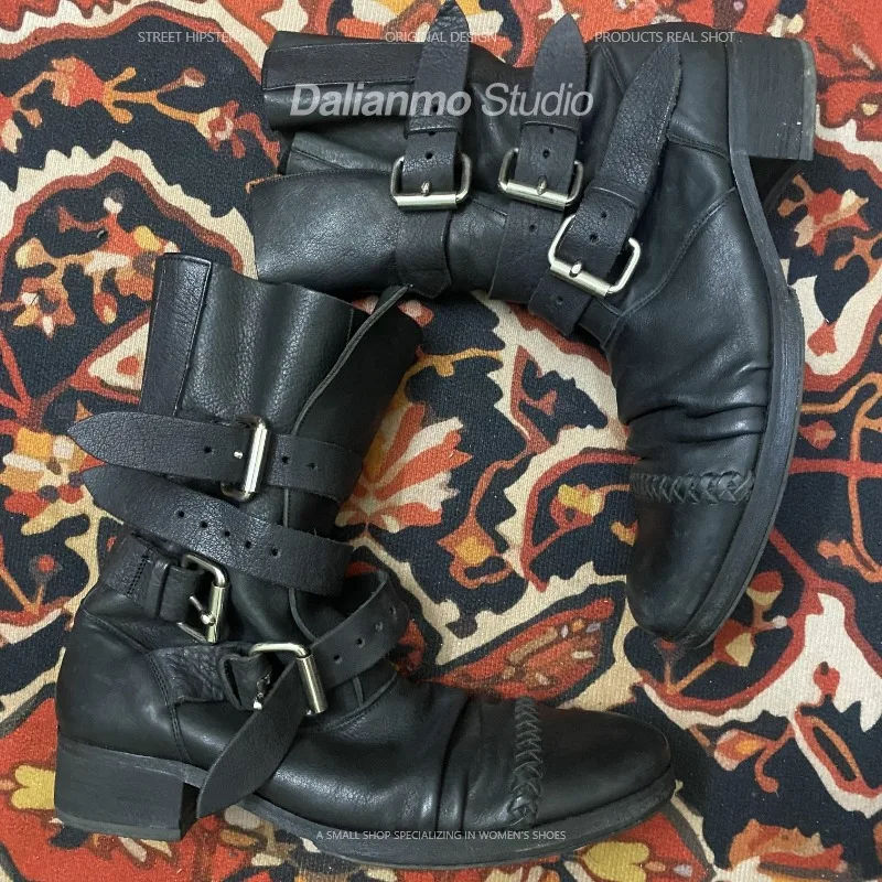 패션 남성용 천연 가죽 모터사이클 부츠 버클 스트랩 미 - Vintage Fashion For Mens 리뷰 및 가격