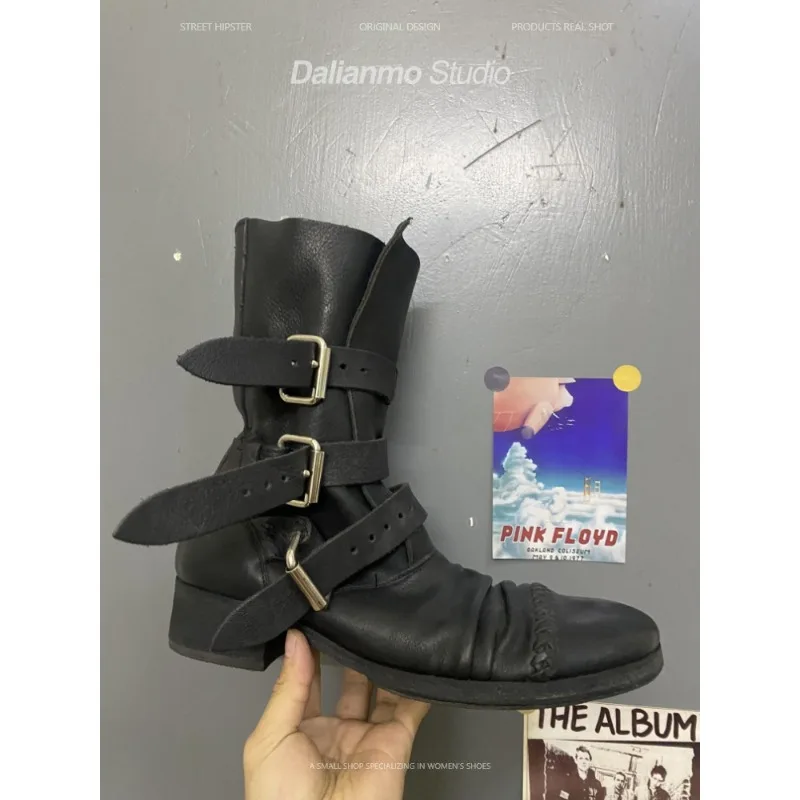 패션 남성용 천연 가죽 모터사이클 부츠 버클 스트랩 미 - Vintage Fashion For Mens 리뷰 및 가격