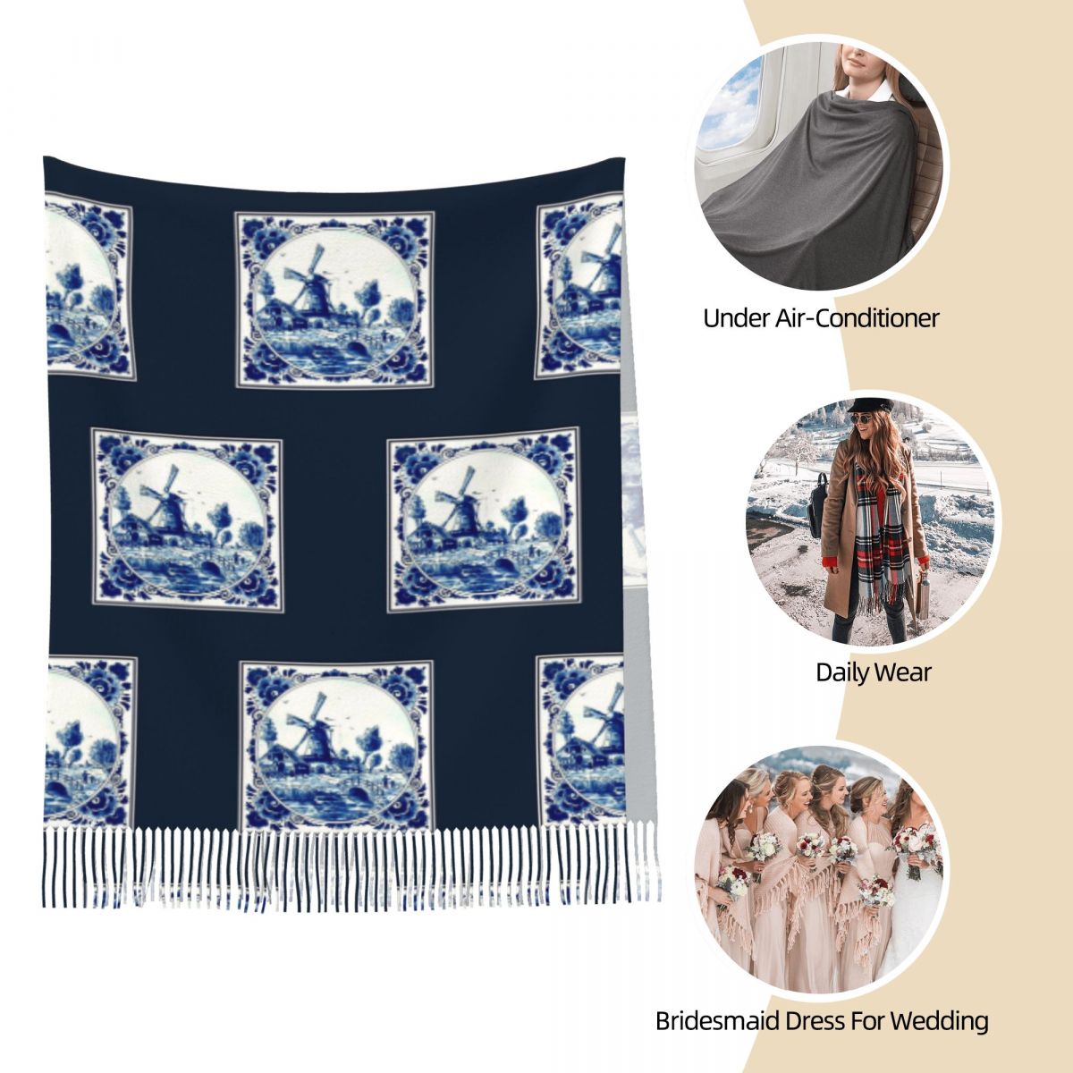 DUTCH BLUE DELFT 빈티지 풍차와 다리 프린 - Vintage Fashion Shop 리뷰 및 가격