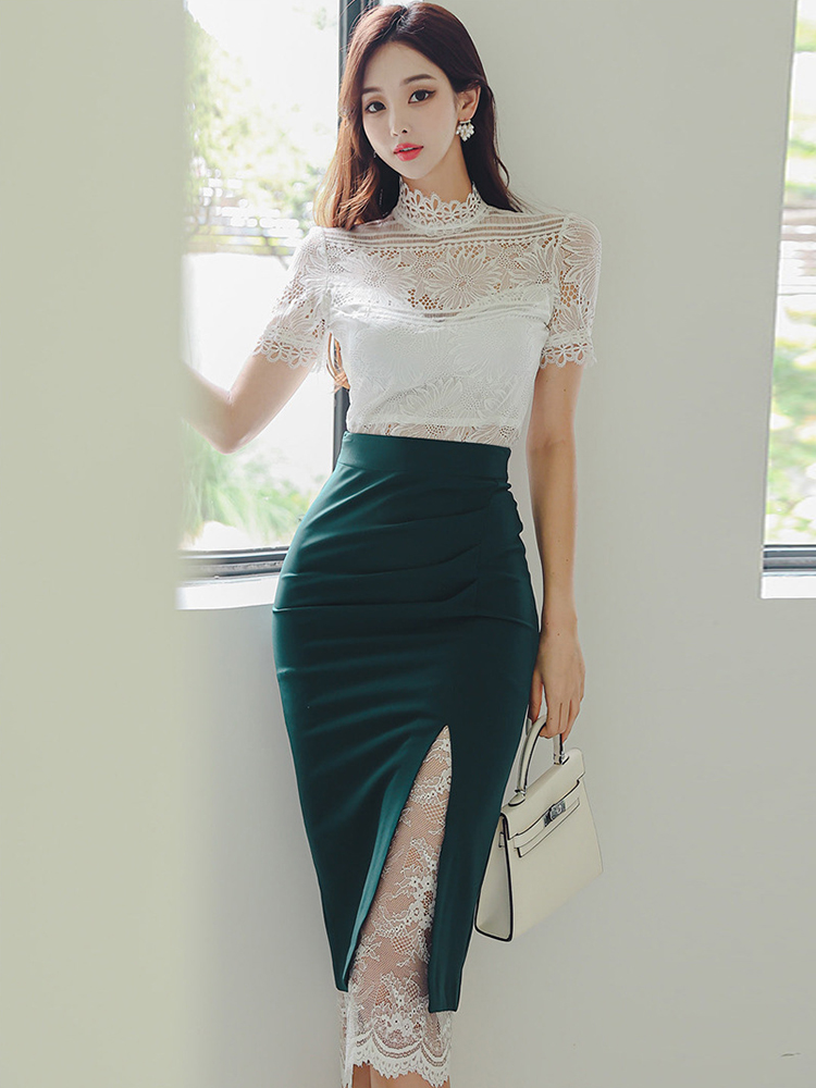 여성용 우아한 2 피스 의상, 쉬어 섹시 레이스 화이트 - Vintage Fashion Pieces 리뷰 및 가격