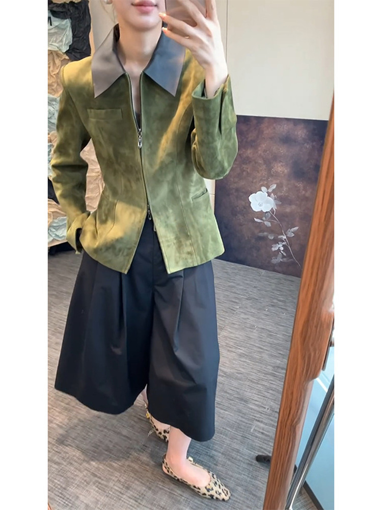 레트로 스타일 그린 스웨이드 자켓 여성 패션 한국식 A - Retro Vintage Korean Fashion 리뷰 및 가격