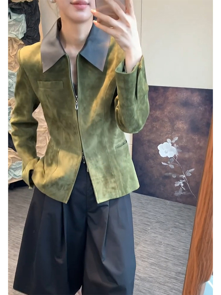 레트로 스타일 그린 스웨이드 자켓 여성 패션 한국식 A - Retro Vintage Korean Fashion 리뷰 및 가격
