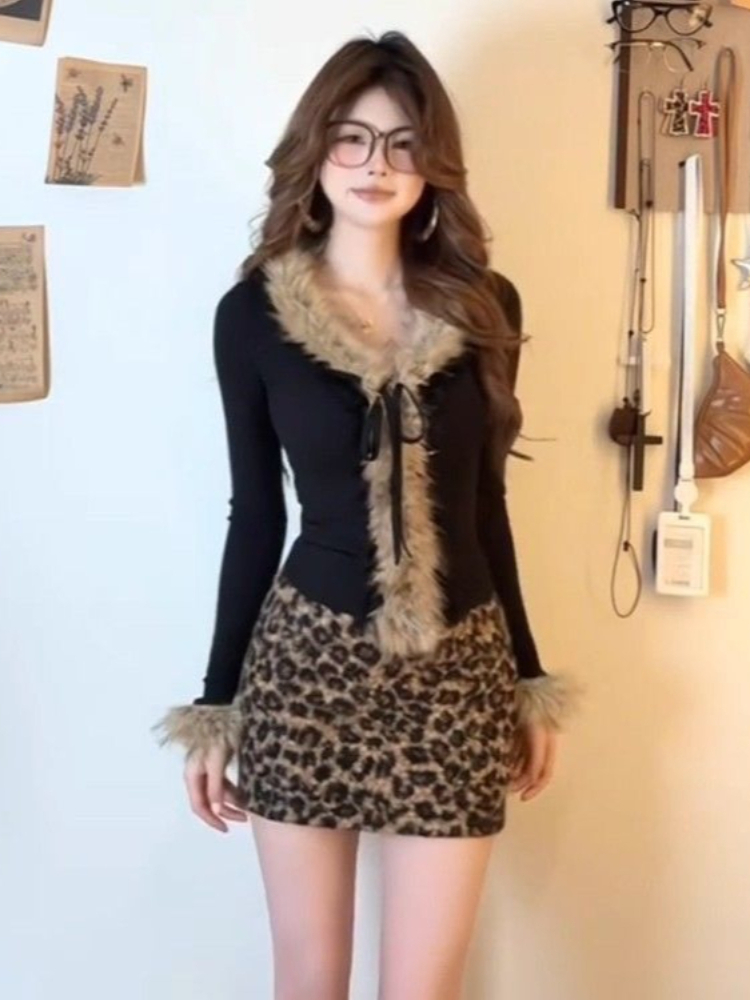 뉴 아메리칸 레트로 레오파드 투피스 세트 여성 빈티지  - Vintage Fashion Retro Outfit 리뷰 및 가격