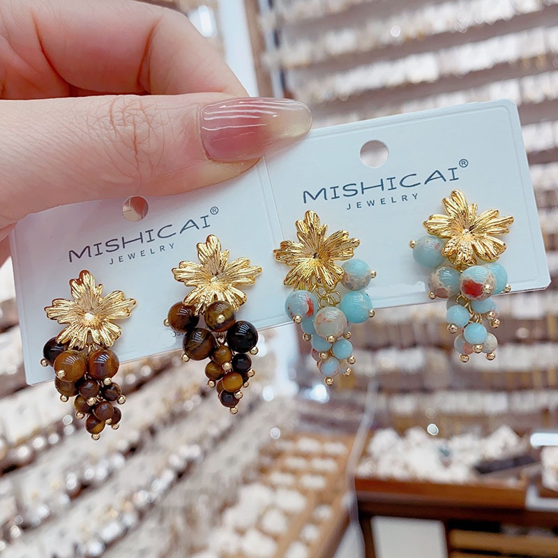 터쿼이즈 포도송이 스터드 귀걸이 럭셔리 빈티지 인플루언 - Vintage Fashion Influencer 리뷰 및 가격