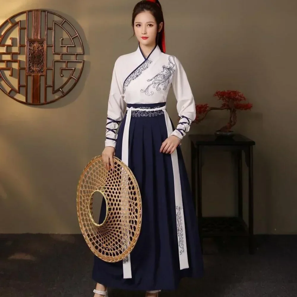 현대 Hanfu 여성 탑 스커트 2 조각 세트 남성 빈 - Vintage Fashion For Mens 리뷰 및 가격