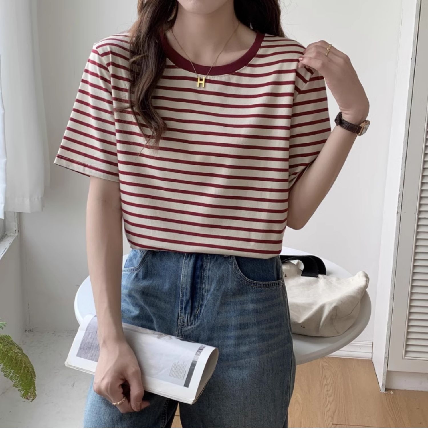 빈티지 스트라이프 티셔츠 여성 레트로 Y2K 한국 패션 - Retro Vintage Korean Fashion 리뷰 및 가격
