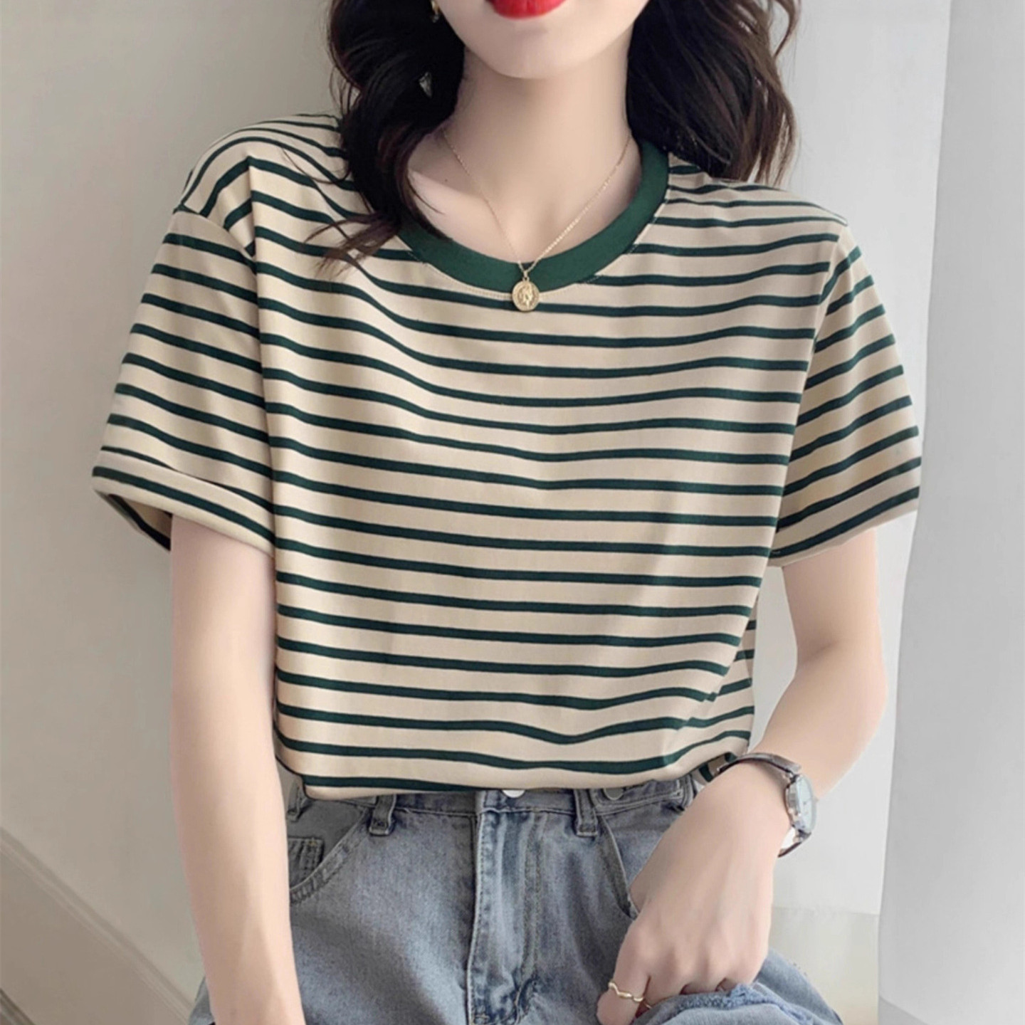 빈티지 스트라이프 티셔츠 여성 레트로 Y2K 한국 패션 - Retro Vintage Korean Fashion 리뷰 및 가격
