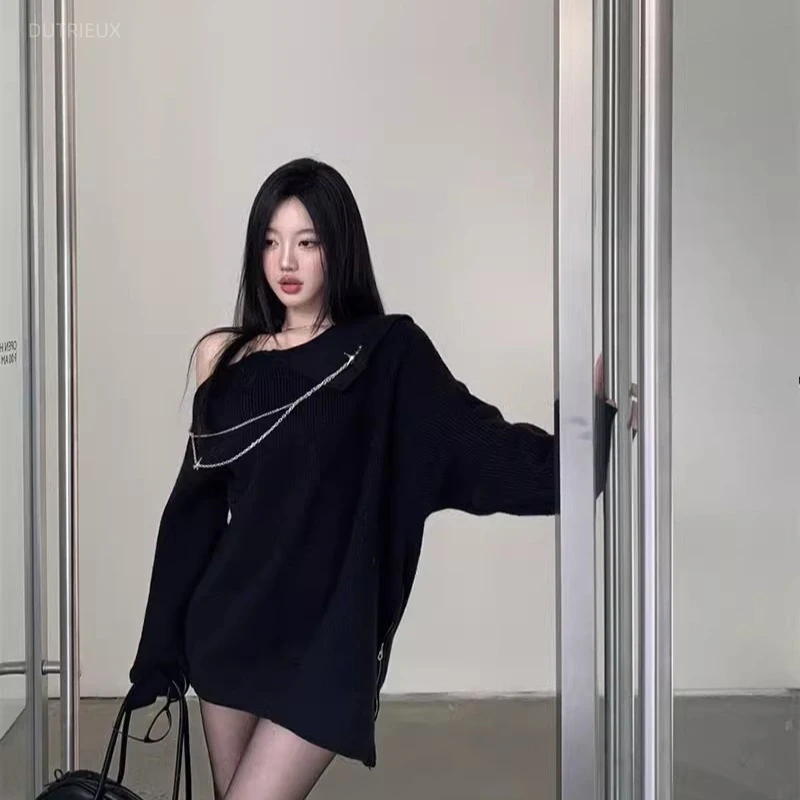 Y2k 롱 풀오버 체인 빈티지 홀터 가을 겨울 솔리드  - Retro Vintage Korean Fashion 리뷰 및 가격