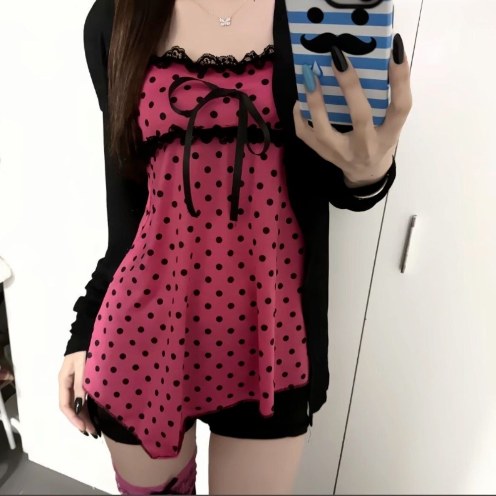 일본식 스위트 2피스 세트 여성 폴카 도트 홀터넥 베스 - Vintage Fashion Outfit 리뷰 및 가격