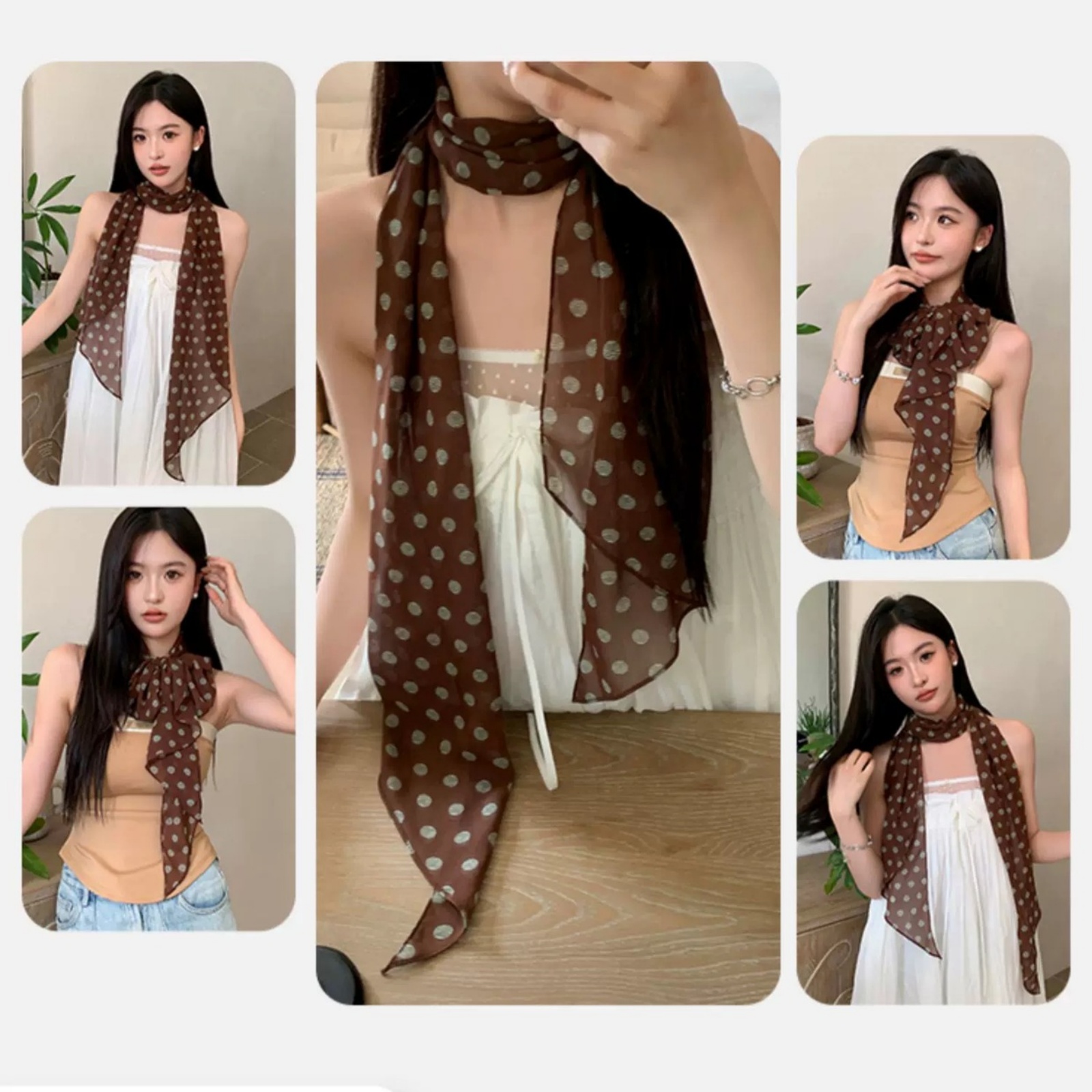 여성용 빈티지 폴카 도트 시폰 스카프 가볍고 얇은 넥  - Vintage Fashion Outfit 리뷰 및 가격