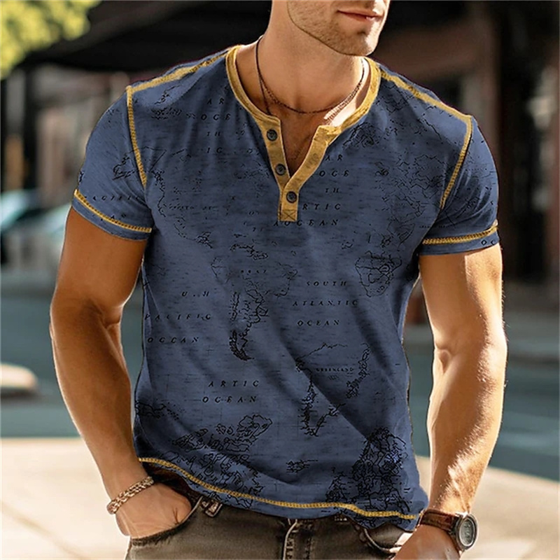 남성용 헨리 셔츠 재미있는 3D 프린트 티셔츠 스트리트 - Vintage Fashion For Mens 리뷰 및 가격