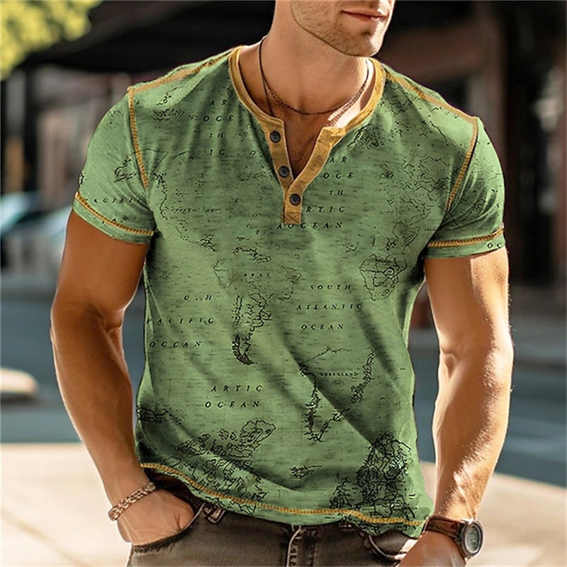 남성용 헨리 셔츠 재미있는 3D 프린트 티셔츠 스트리트 - Vintage Fashion For Mens 리뷰 및 가격