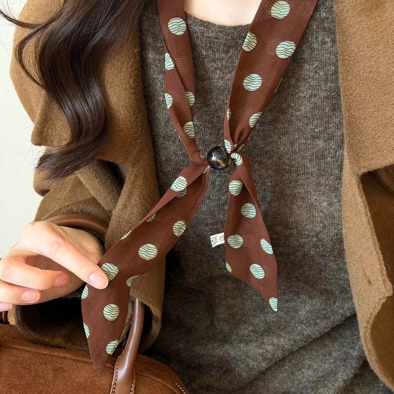 여성용 빈티지 폴카 도트 시폰 비즈 장식 스카프, 가볍 - Vintage Fashion Outfit 리뷰 및 가격