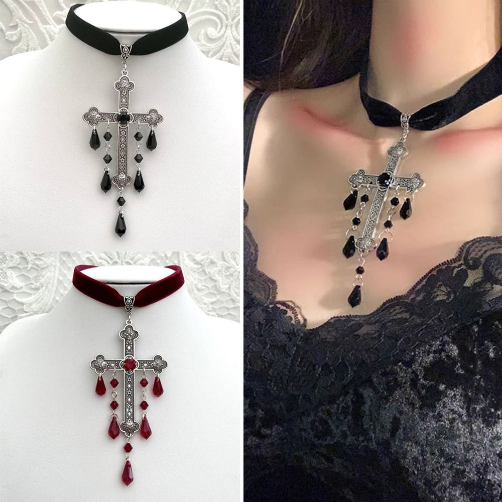 레트로 스타일 대형 십자가 펜던트 초커 레드 컬러 펑크 - Vintage Fashion Retro Outfit 리뷰 및 가격
